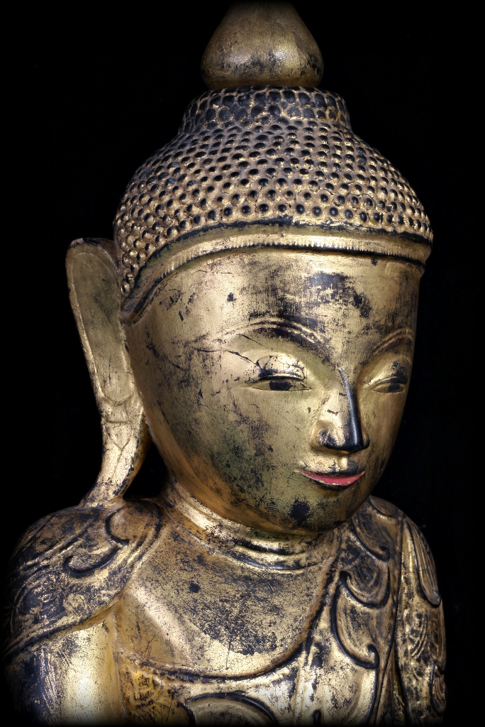 Extremely Rare 18C Wood Burmese Shan Buddha #A046